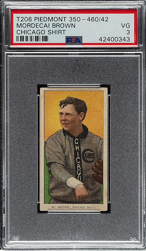 1909-1911 T206 White Border Mordecai Brown Chicago on Shirt PSA VG 3