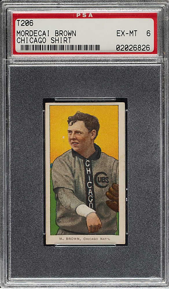 1909-1911 T206 White Border Mordecai Brown Chicago on Shirt PSA EX-MT 6