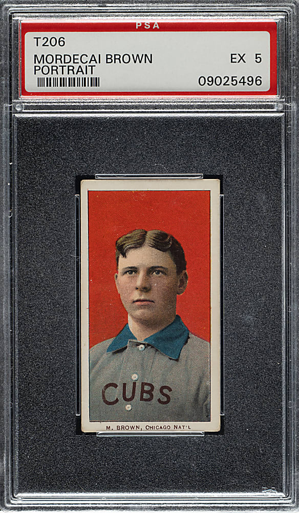 1909-1911 T206 White Border Mordecai Brown Portrait PSA EX 5