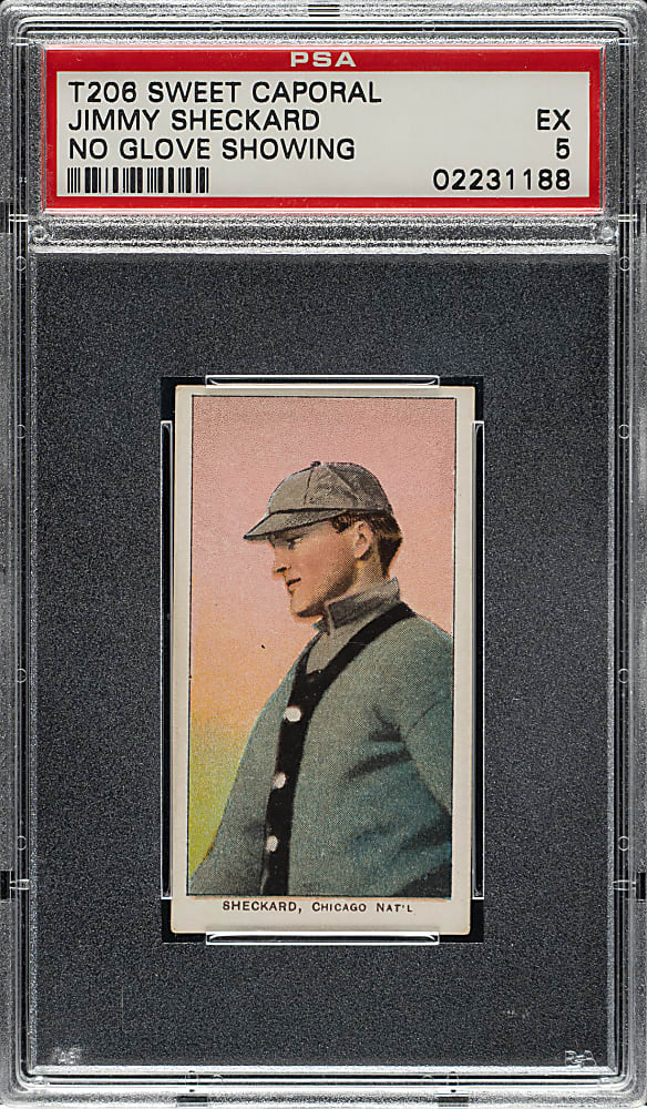 1909-1911 T206 White Border Jimmy Sheckard No Glove Showing PSA EX 5