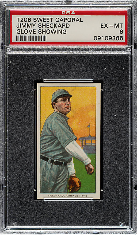 1909-1911 T206 White Border Jimmy Sheckard Glove Showing PSA EX-MT 6