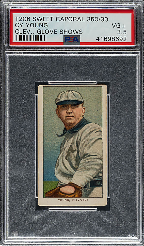1909-1911 T206 White Border Cy Young Glove Shows PSA VG+ 3.5