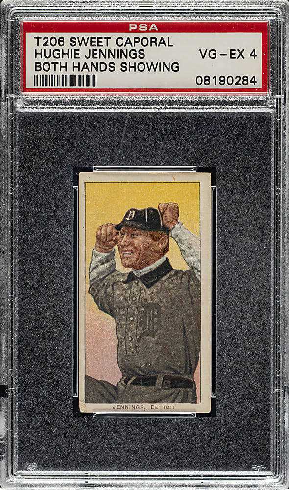 1909-1911 T206 White Border Hughie Jennings Both Hands Showing PSA VG-EX 4