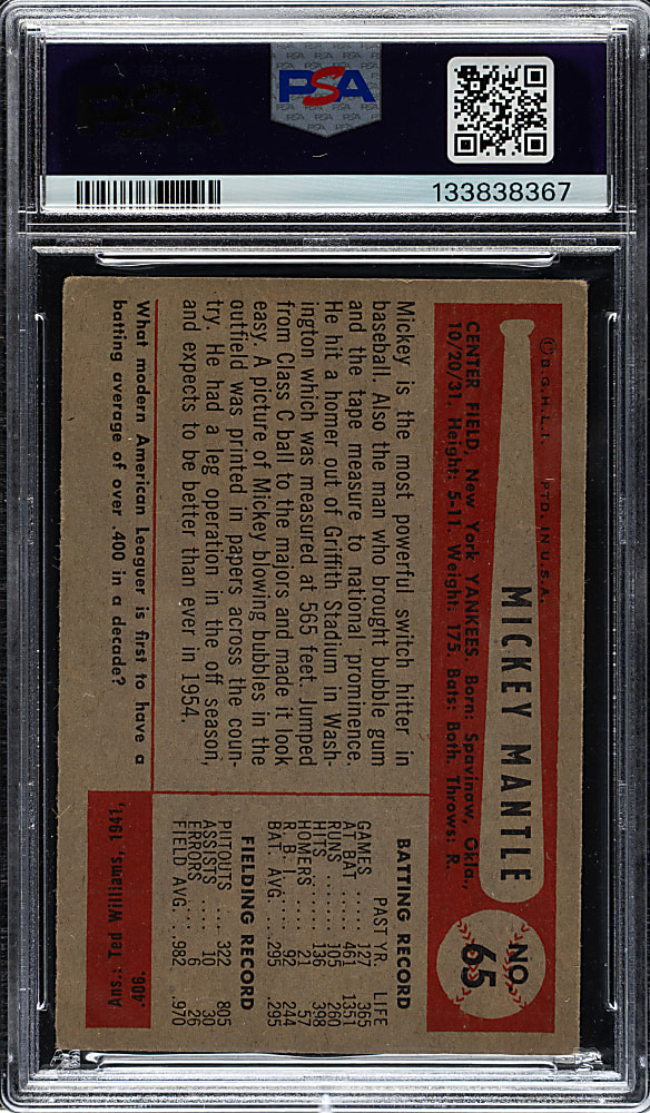 1954 Bowman #65 Mickey Mantle PSA GOOD 2