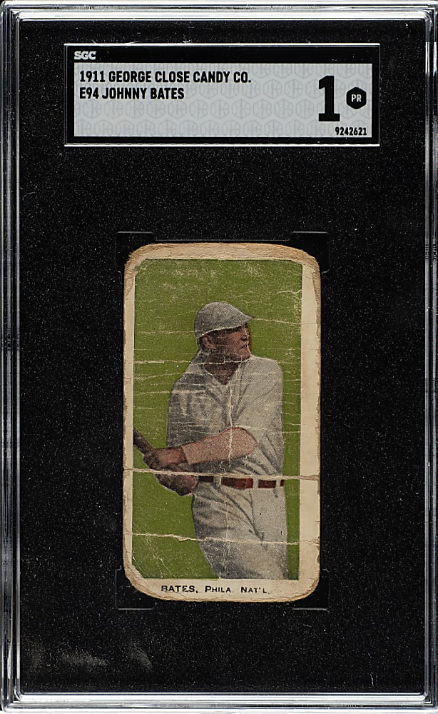 1911 E94 George Close Candy Johnny Bates SGC POOR 1 - Green Background