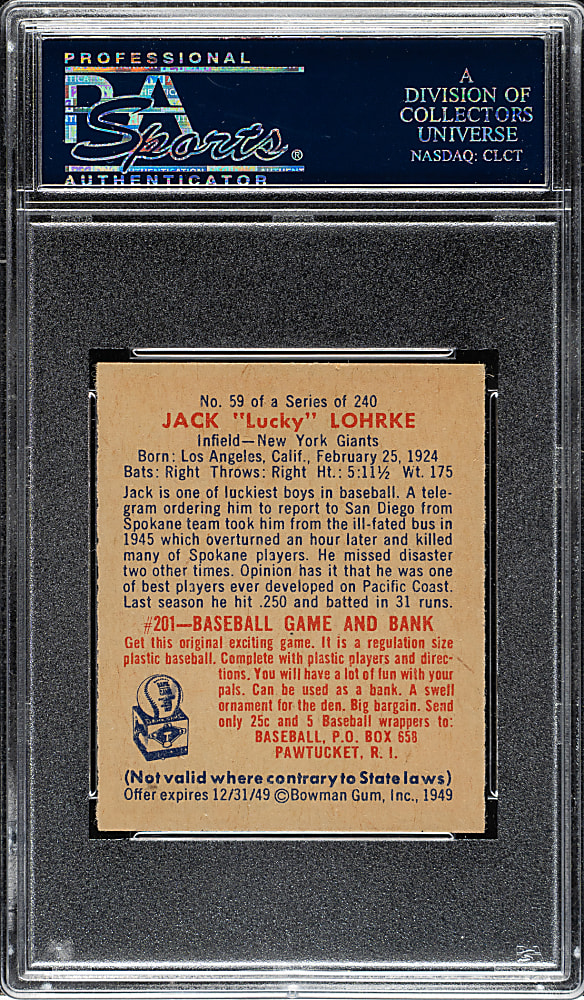 1949 Bowman #59 Jack Lohrke PSA NM 7