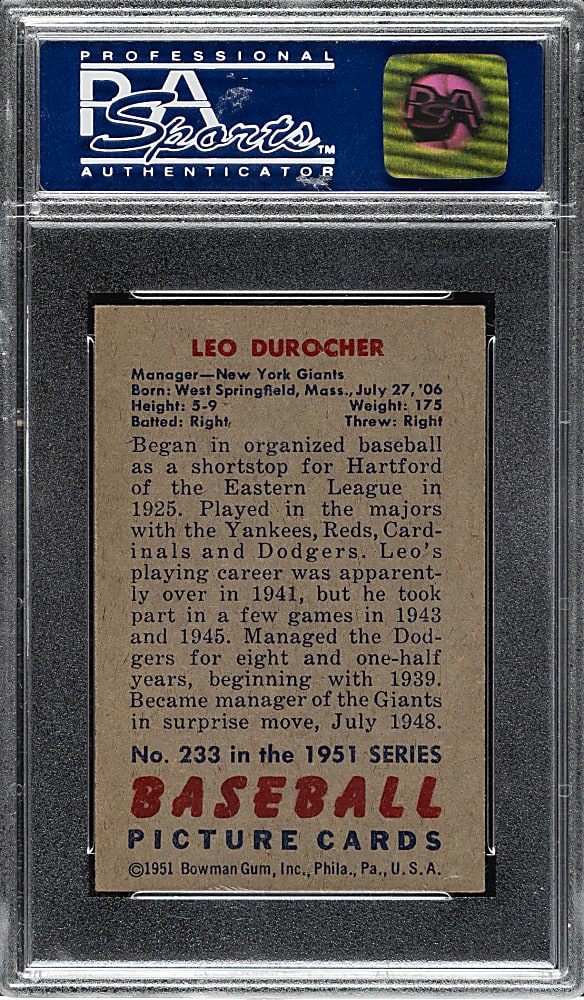 1951 Bowman #233 Leo Durocher PSA NM 7