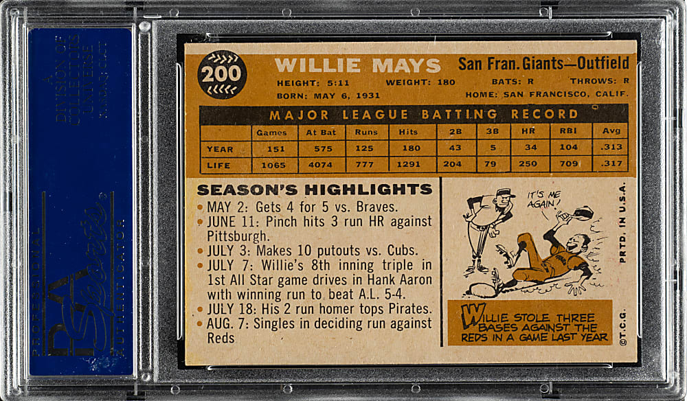 1960 Topps #200 Willie Mays PSA NM 7