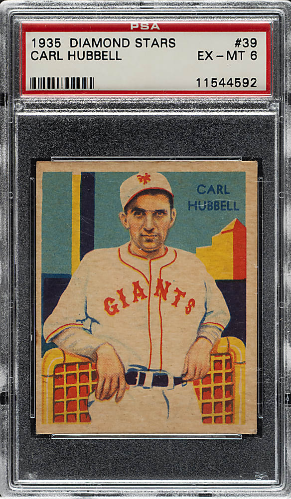 1934-1936 R327 Diamond Stars #39 Carl Hubbell (1935 Green Back) PSA EX-MT 6