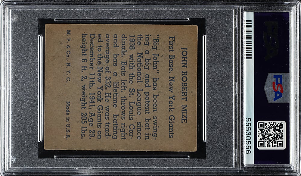 1943 R302-1 M.P. & Co. Johnny Mize PSA VG-EX 4