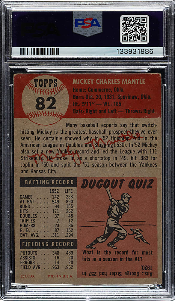 1953 Topps #82 Mickey Mantle PSA GOOD 2 (MK)