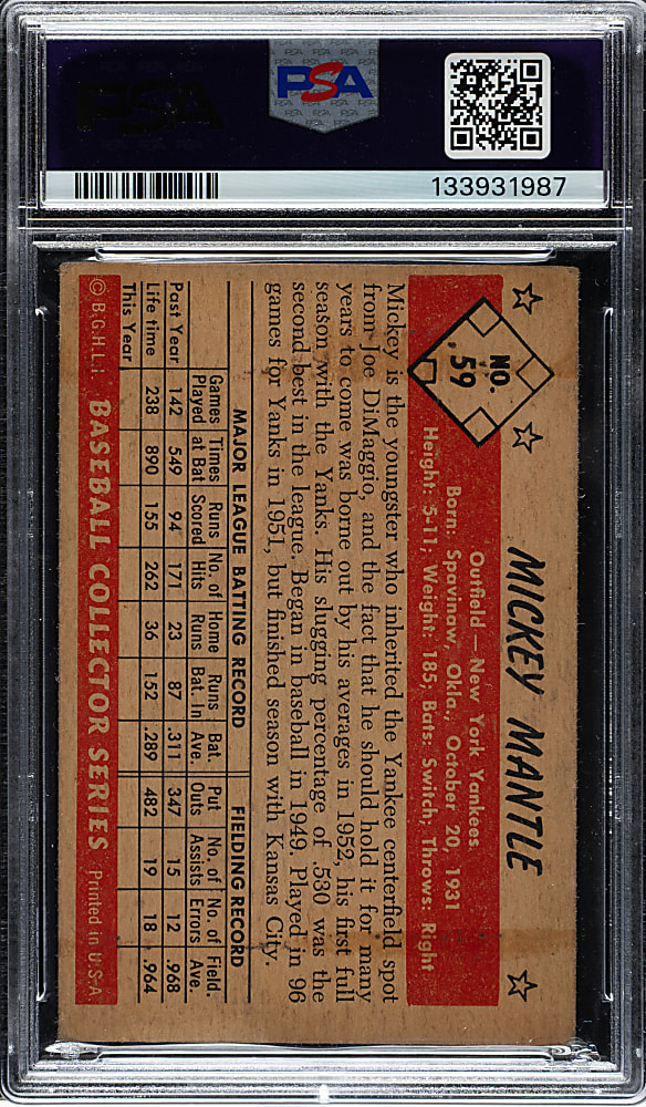 1953 Bowman Color #59 Mickey Mantle PSA VG 3