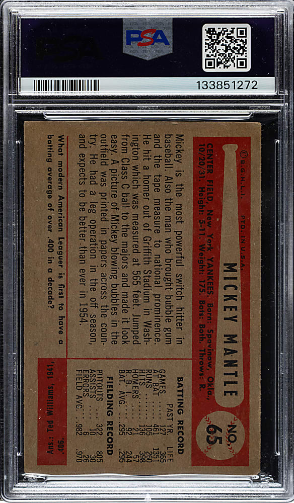 1954 Bowman #65 Mickey Mantle PSA GOOD 2