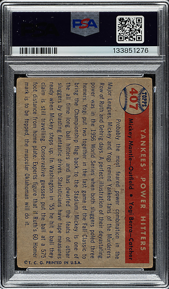 1957 Topps #407 Yankees' Power Hitters with Mantle and Berra PSA FAIR 1.5
