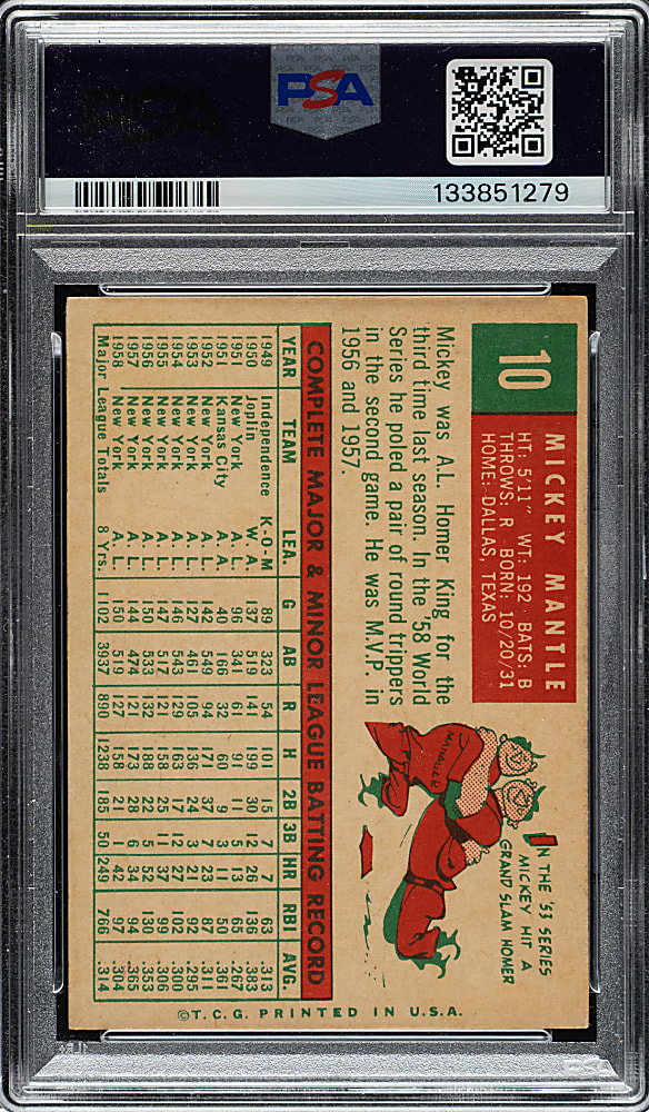 1959 Topps #10 Mickey Mantle PSA VG-EX 4