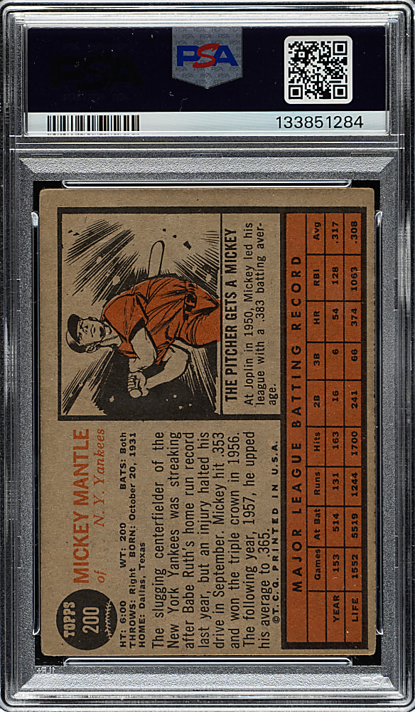 1962 Topps #200 Mickey Mantle PSA POOR 1