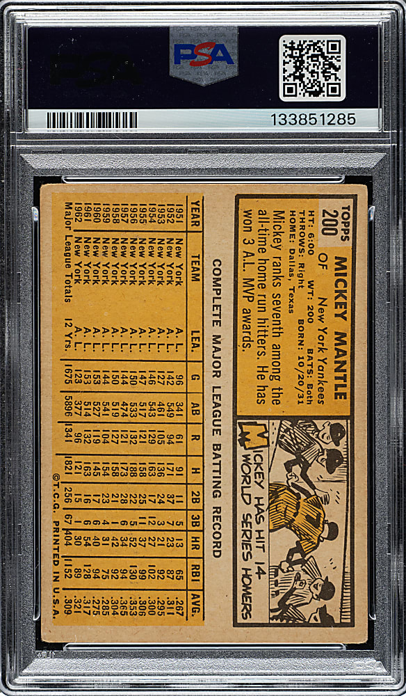 1963 Topps #200 Mickey Mantle PSA GOOD+ 2.5