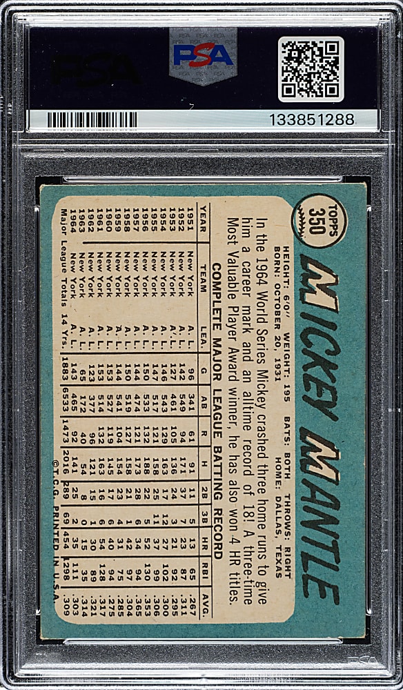 1965 Topps #350 Mickey Mantle PSA VG-EX 4