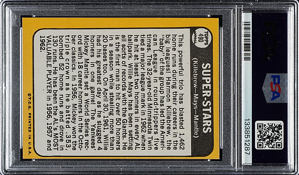1968 Topps #490 Super Stars with Killebrew, Mays, and Mantle PSA EX-MT 6