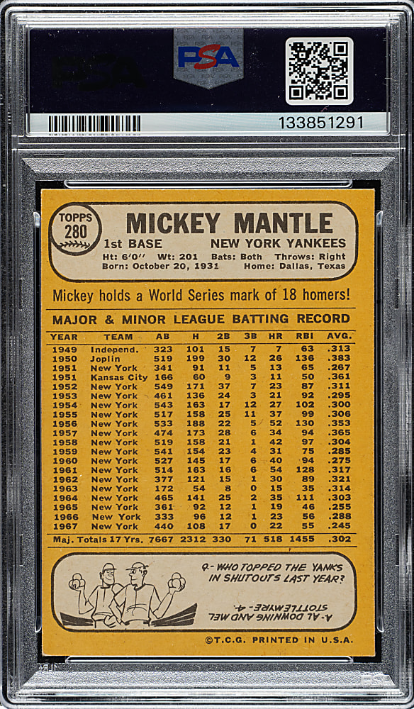 1968 Topps #280 Mickey Mantle PSA EX+ 5.5