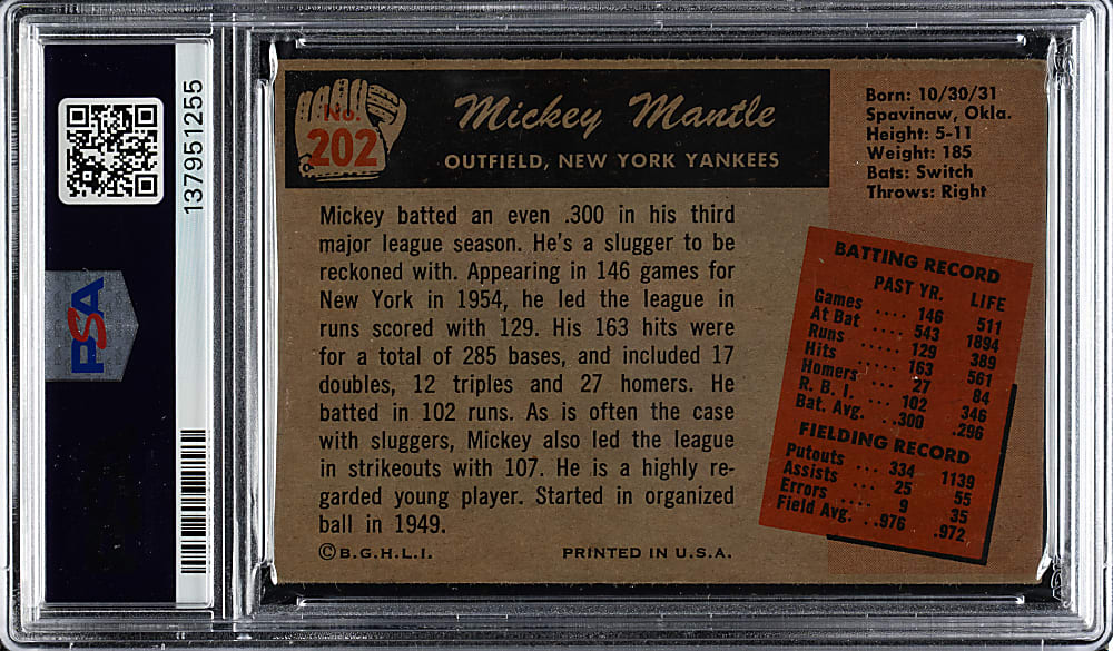 1955 Bowman #202 Mickey Mantle PSA VG-EX 4