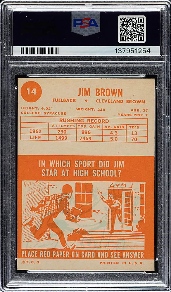 1963 Topps Football #14 Jim Brown PSA VG-EX 4