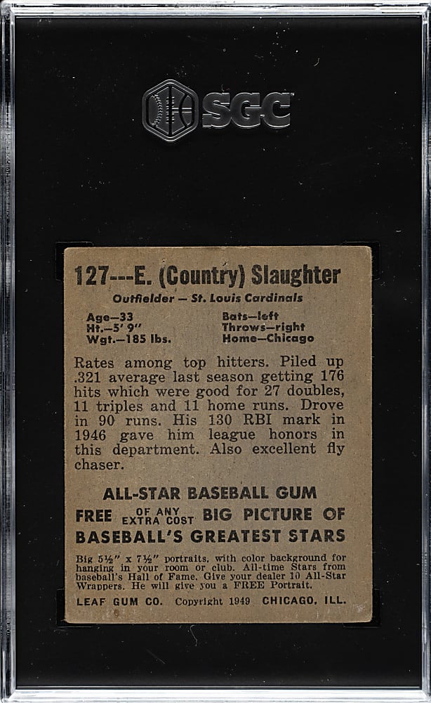 1948-1949 Leaf #127 Enos Slaughter Short Print SGC POOR 1