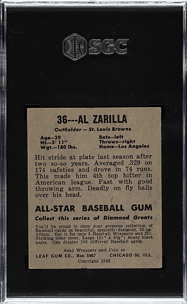 1948-1949 Leaf #36 Al Zarilla Short Short Print SGC VG 3