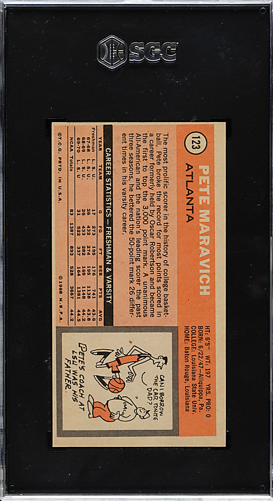 1970-1971 Topps Basketball #123 Pete Maravich Rookie SGC EX 5