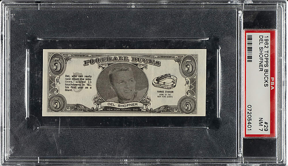 1962 Topps "Football Bucks" #29 Del Shofner PSA NM 7
