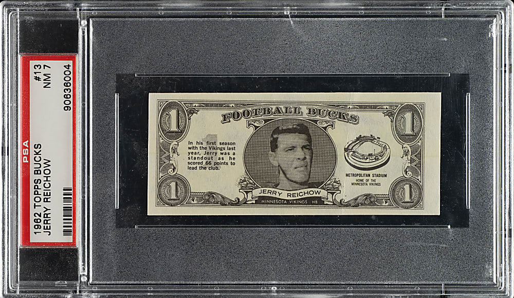 1962 Topps "Football Bucks" #13 Jerry Reichow PSA NM 7