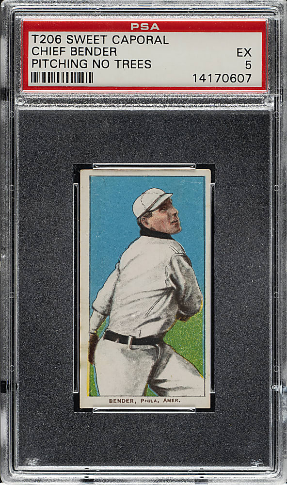 1909-1911 T206 White Border Chief Bender Pitching, No Trees in Background PSA EX 5