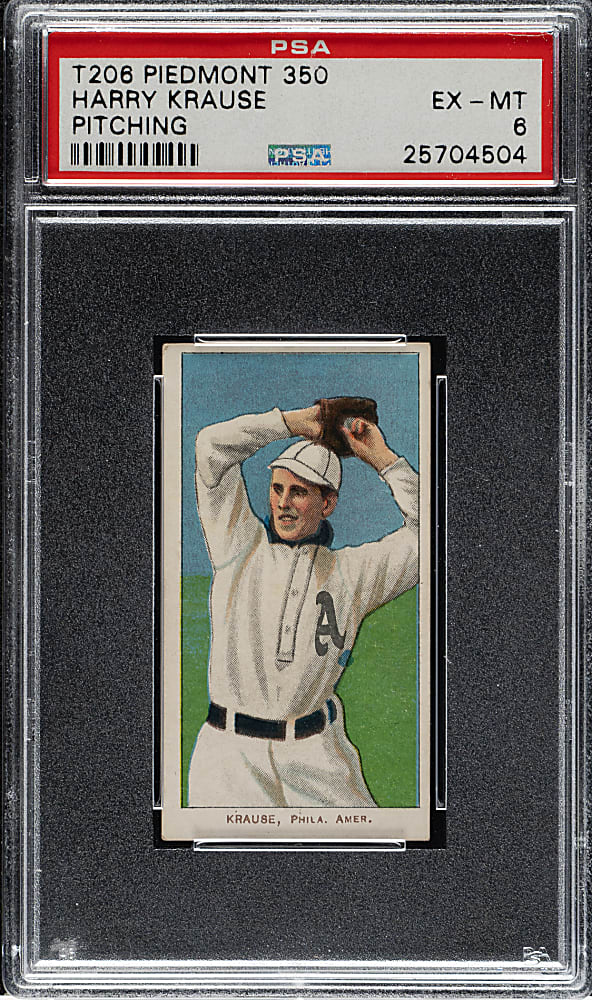 1909-1911 T206 White Border Harry Krause Pitching PSA EX-MT 6