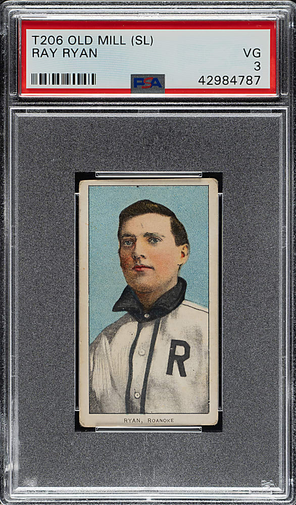 1909-1911 T206 White Border Ray Ryan Southern Leaguer PSA VG 3 - Old Mill Back