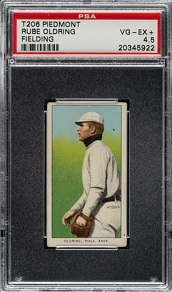 1909-1911 T206 White Border Rube Oldring Fielding PSA VG-EX+ 4.5