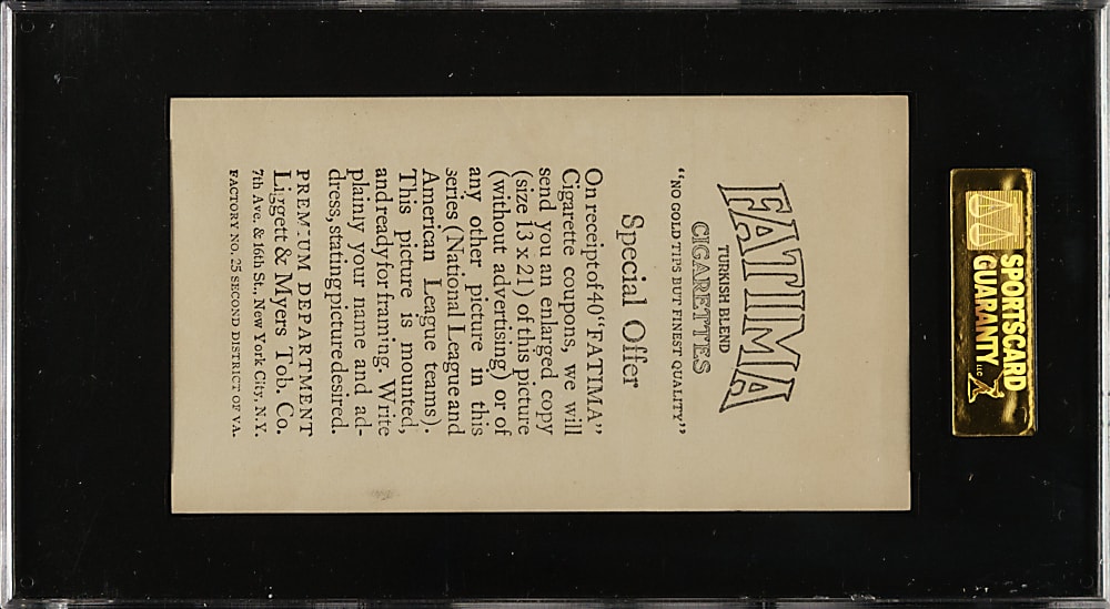 1913 T200 Fatima Team Card Washington Americans with Walter Johnson, Clark Griffith, and Chick Gandil SGC GOOD 30