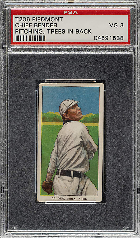 1909-1911 T206 White Border Chief Bender Pitching, Trees in Background PSA VG 3