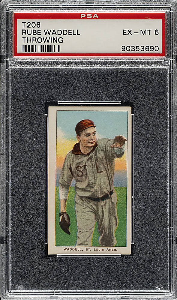 1909-1911 T206 White Border Rube Waddell Throwing PSA EX-MT 6
