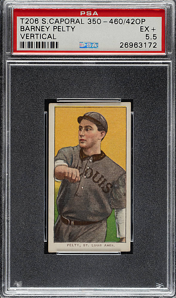 1909-1911 T206 White Border Barney Pelty Vertical PSA EX+ 5.5