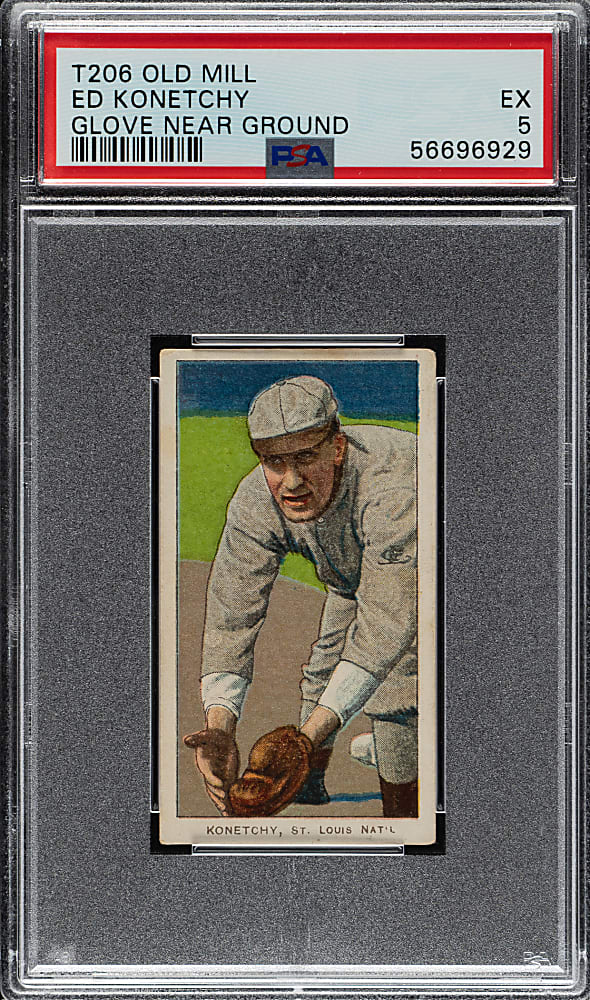 1909-1911 T206 White Border Ed Konetchy Glove Near Ground PSA EX 5 - Old Mill Back