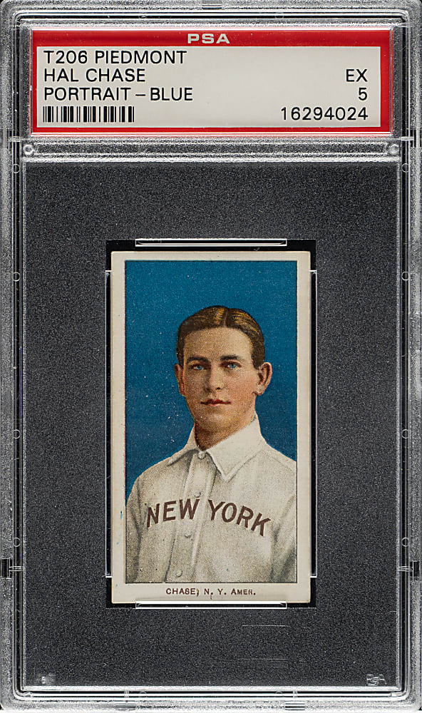1909-1911 T206 White Border Hal Chase Portrait Blue Background PSA EX 5