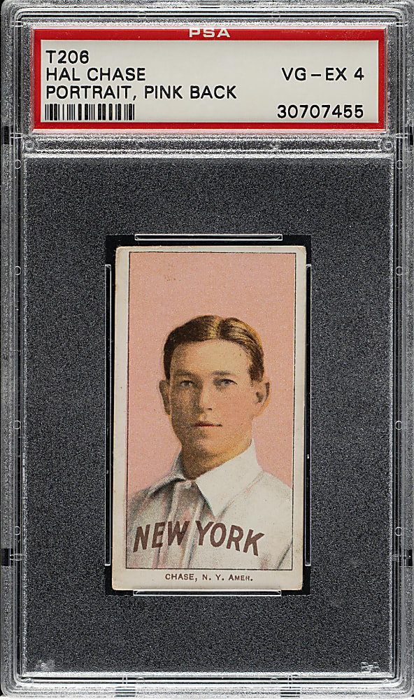 1909-1911 T206 White Border Hal Chase Portrait Pink Background PSA VG-EX 4