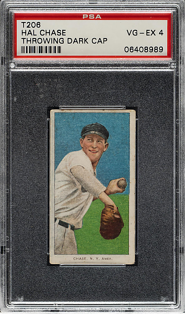 1909-1911 T206 White Border Hal Chase Throwing Dark Cap PSA VG-EX 4 - Polar Bear Back