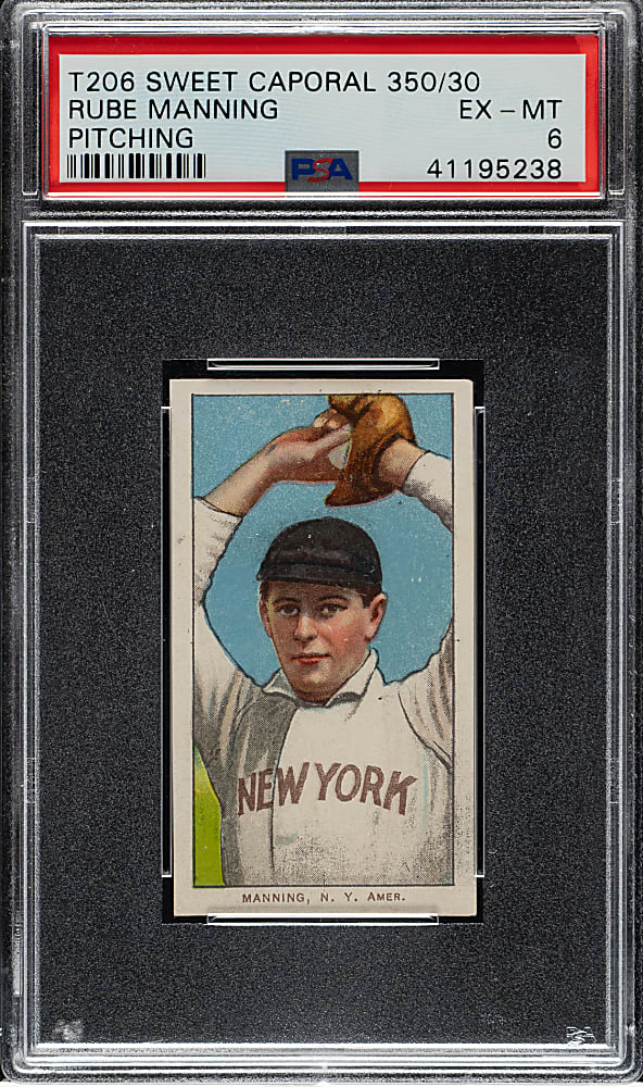 1909-1911 T206 White Border Rube Manning Pitching PSA EX-MT 6