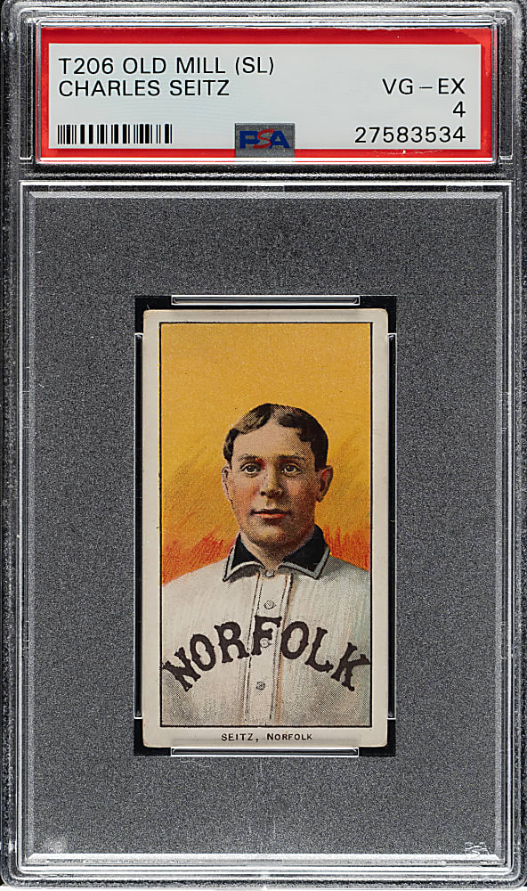 1909-1911 T206 White Border Charles Seitz Southern Leaguer PSA VG-EX 4 - Old Mill Back
