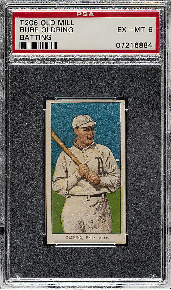 1909-1911 T206 White Border Rube Oldring Batting PSA EX-MT 6 - Old Mill Back