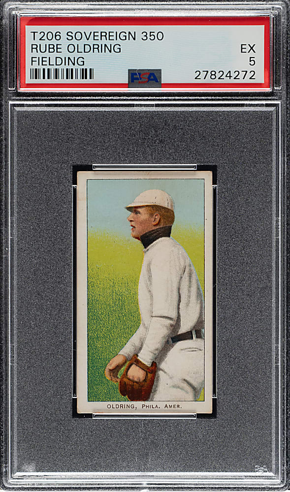 1909-1911 T206 White Border Rube Oldring Fielding PSA EX 5 - Sovereign 350 Back