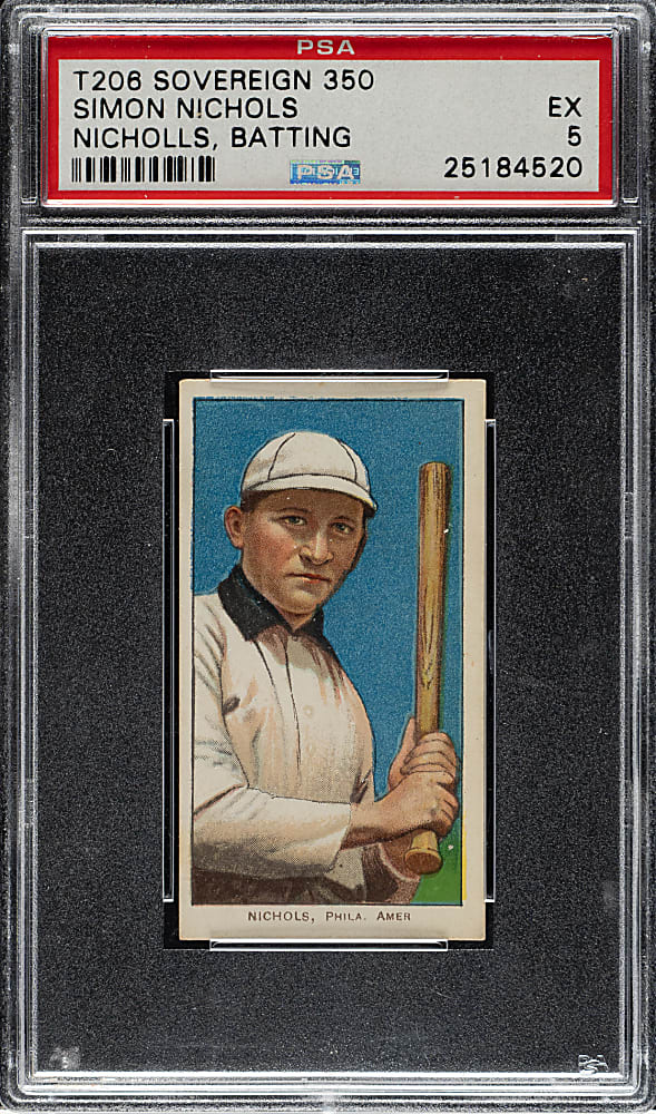 1909-1911 T206 White Border Simon Nichols Batting PSA EX 5 - Sovereign 350 Back