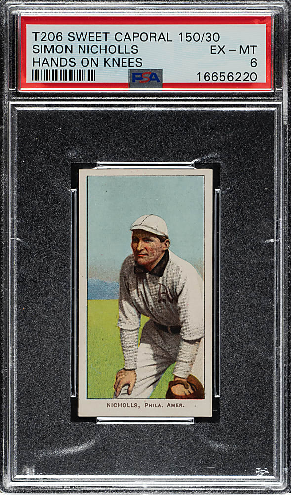 1909-1911 T206 White Border Simon Nicholls Hands On Knees PSA EX-MT 6