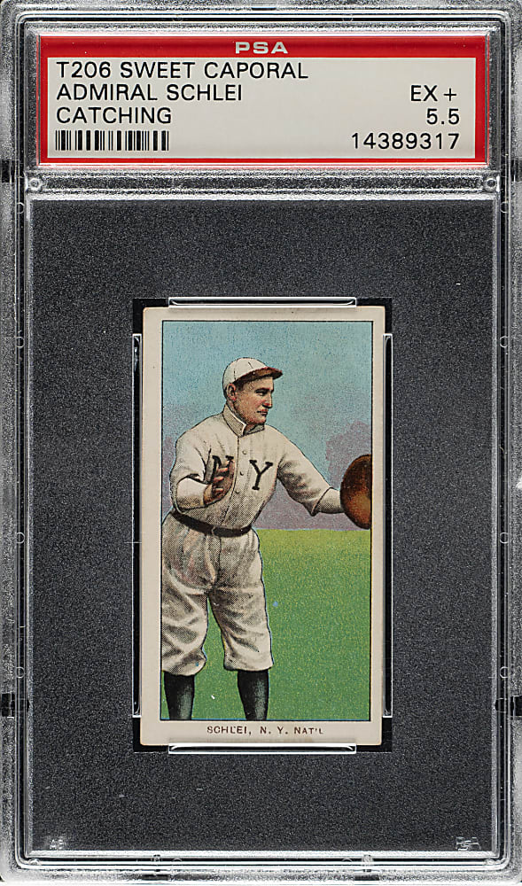 1909-1911 T206 White Border Admiral Schlei Catching PSA EX+ 5.5